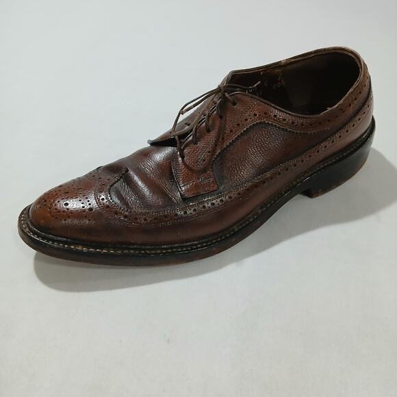 Allen Edmonds Mens Wingtip Oxford Shoes 10.5C Brown Leather Brogue Dress Vintage main image 5